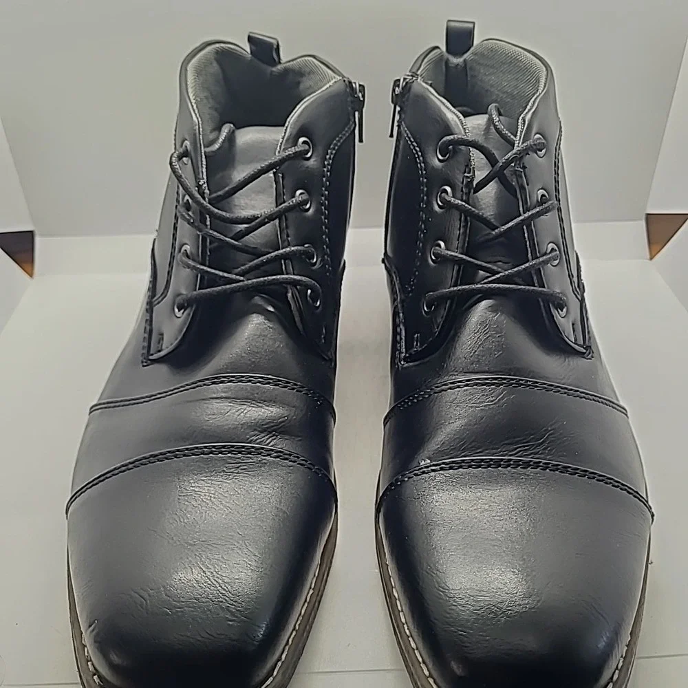 Keaton‎ Cap Toe Boots Mens 13 Black Side Zip Lace Up Chukka Dress Ankle Boot